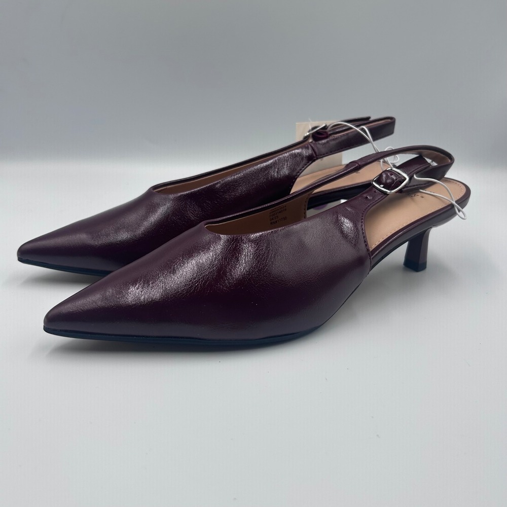 A New Day Samantha Burgundy Slingback Kitten Heel Pointed Toe Pumps Womens 6.5